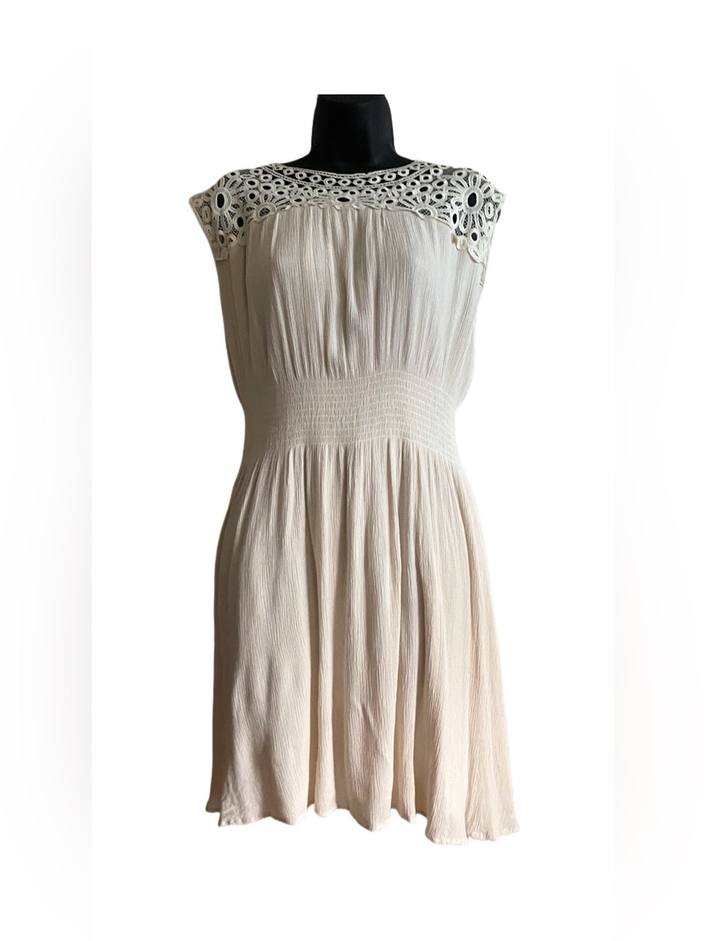 Sundance Cream Mini Dress with Lace Yoke